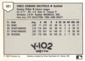 1989 ProCards Minor League Team Sets #661 Vince Holyfield Back