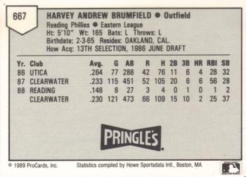 1989 ProCards Minor League Team Sets #667 Harvey Brumfield Back