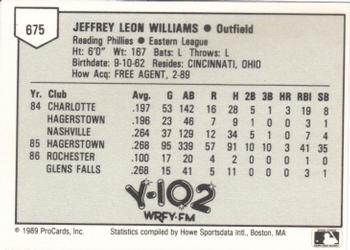 1989 ProCards Minor League Team Sets #675 Jeff Williams Back