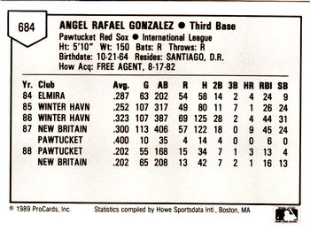 1989 ProCards Minor League Team Sets #684 Angel Gonzalez Back