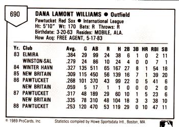 1989 ProCards Minor League Team Sets #690 Dana Williams Back