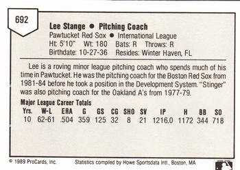 1989 ProCards Minor League Team Sets #692 Lee Stange Back