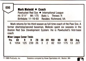 1989 ProCards Minor League Team Sets #696 Mark Meleski Back