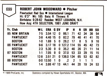 1989 ProCards Minor League Team Sets #699 Rob Woodward Back