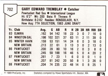 1989 ProCards Minor League Team Sets #702 Gary Tremblay Back