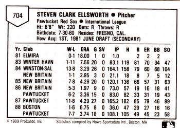 1989 ProCards Minor League Team Sets #704 Steve Ellsworth Back