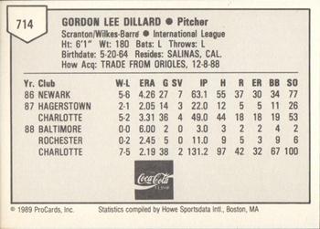 1989 ProCards Minor League Team Sets #714 Gordon Dillard Back