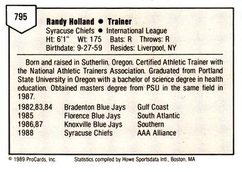 1989 ProCards Minor League Team Sets #795 Randy Holland Back