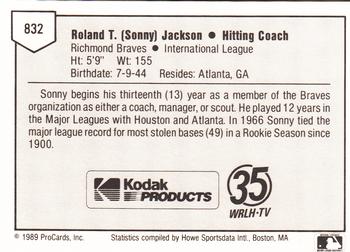 1989 ProCards Minor League Team Sets #832 Sonny Jackson Back