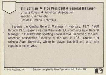 1989 ProCards Minor League Team Sets #NNO Bill Gorman Back