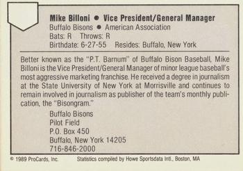 1989 ProCards Minor League Team Sets #NNO Mike Billoni Back