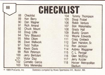 1989 ProCards Minor League Team Sets #88 Checklist Back