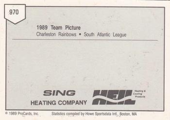 1989 ProCards Minor League Team Sets #970 Charleston Rainbows Team Picture Back