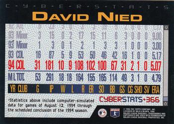 1995 Topps - CyberStats (Spectralight) #366 David Nied Back