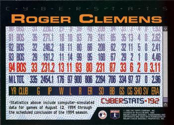 1995 Topps - CyberStats (Spectralight) #192 Roger Clemens Back