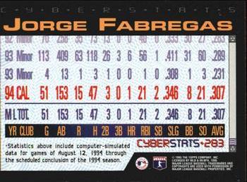 1995 Topps - CyberStats (Spectralight) #283 Jorge Fabregas Back