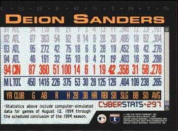 1995 Topps - CyberStats (Spectralight) #297 Deion Sanders Back