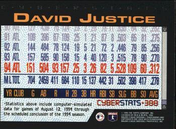 1995 Topps - CyberStats (Spectralight) #388 David Justice Back