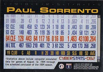 1995 Topps - CyberStats (Spectralight) #082 Paul Sorrento Back