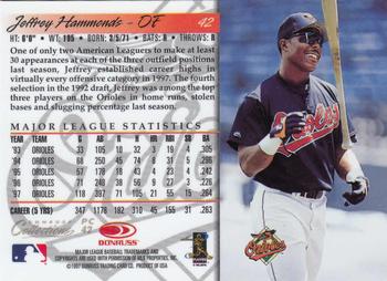 1998 Donruss Collections Donruss - Prized Collections #PC 42 Jeffrey Hammonds Back