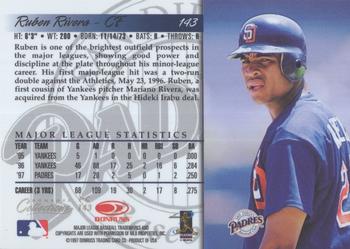 1998 Donruss Collections Donruss - Prized Collections #PC 143 Ruben Rivera Back