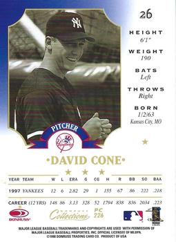 1998 Donruss Collections Leaf - Prized Collections #PC 226 David Cone Back