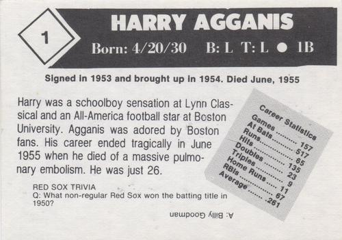 1981 Boston Globe Boston Red Sox #1 Harry Agganis Back