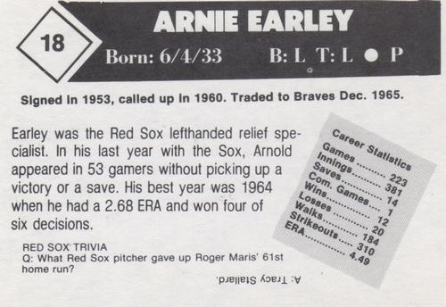 1981 Boston Globe Boston Red Sox #18 Arnold Earley Back