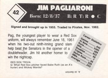 1981 Boston Globe Boston Red Sox #42 Jim Pagliaroni Back