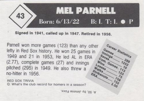 1981 Boston Globe Boston Red Sox #43 Mel Parnell Back