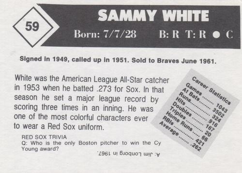 1981 Boston Globe Boston Red Sox #59 Sammy White Back