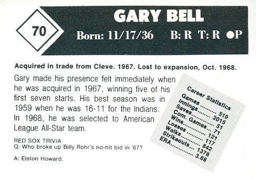 1981 Boston Globe Boston Red Sox #70 Gary Bell Back