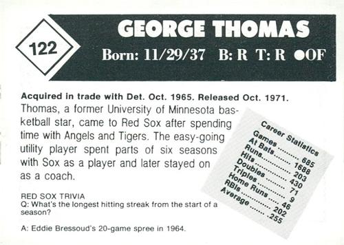 1981 Boston Globe Boston Red Sox #122 George Thomas Back