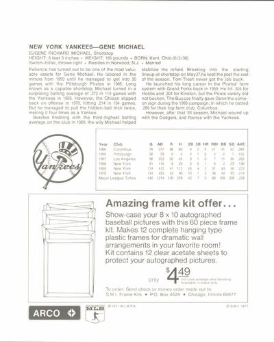 1971 Arco New York Yankees #NNO Gene Michael Back