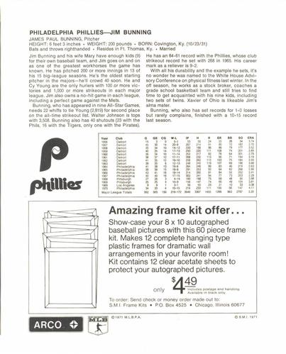1971 Arco Philadelphia Phillies #NNO Jim Bunning Back