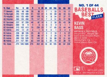 1987 Fleer Baseball's Best Sluggers vs. Pitchers #1 Kevin Bass Back