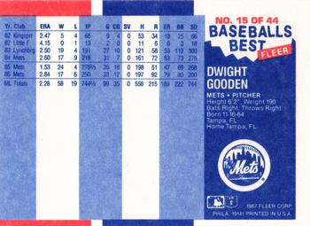 1987 Fleer Baseball's Best Sluggers vs. Pitchers #15 Dwight Gooden Back