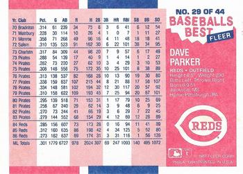 1987 Fleer Baseball's Best Sluggers vs. Pitchers #29 Dave Parker Back