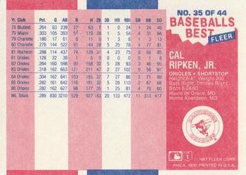 1987 Fleer Baseball's Best Sluggers vs. Pitchers #35 Cal Ripken, Jr. Back