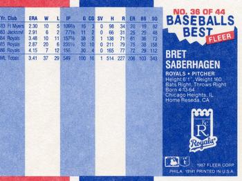 1987 Fleer Baseball's Best Sluggers vs. Pitchers #36 Bret Saberhagen Back