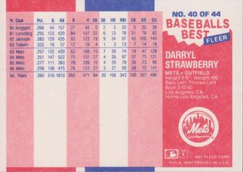 1987 Fleer Baseball's Best Sluggers vs. Pitchers #40 Darryl Strawberry Back
