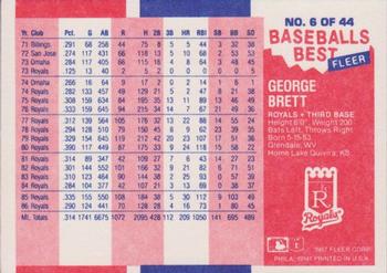 1987 Fleer Baseball's Best Sluggers vs. Pitchers #6 George Brett Back