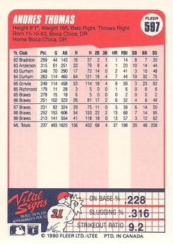 1990 Fleer Canadian #597 Andres Thomas Back
