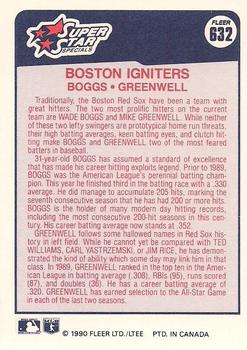 1990 Fleer Canadian #632 Boston Igniters (Wade Boggs / Mike Greenwell) Back