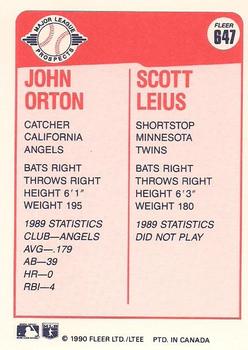 1990 Fleer Canadian #647 John Orton / Scott Leius Back