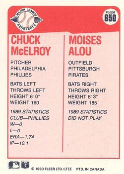 1990 Fleer Canadian #650 Chuck McElroy / Moises Alou Back