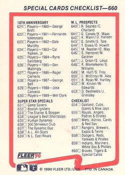 1990 Fleer Canadian #660 Checklist: Braves / Tigers / Special Cards Back