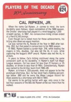 1990 Fleer Canadian #624 Cal Ripken, Jr. Back