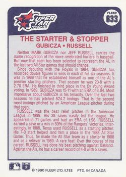 1990 Fleer Canadian #633 Starter & Stopper (Mark Gubicza / Jeff Russell) Back