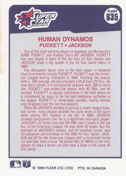 1990 Fleer Canadian #635 Human Dynamos (Kirby Puckett / Bo Jackson) Back